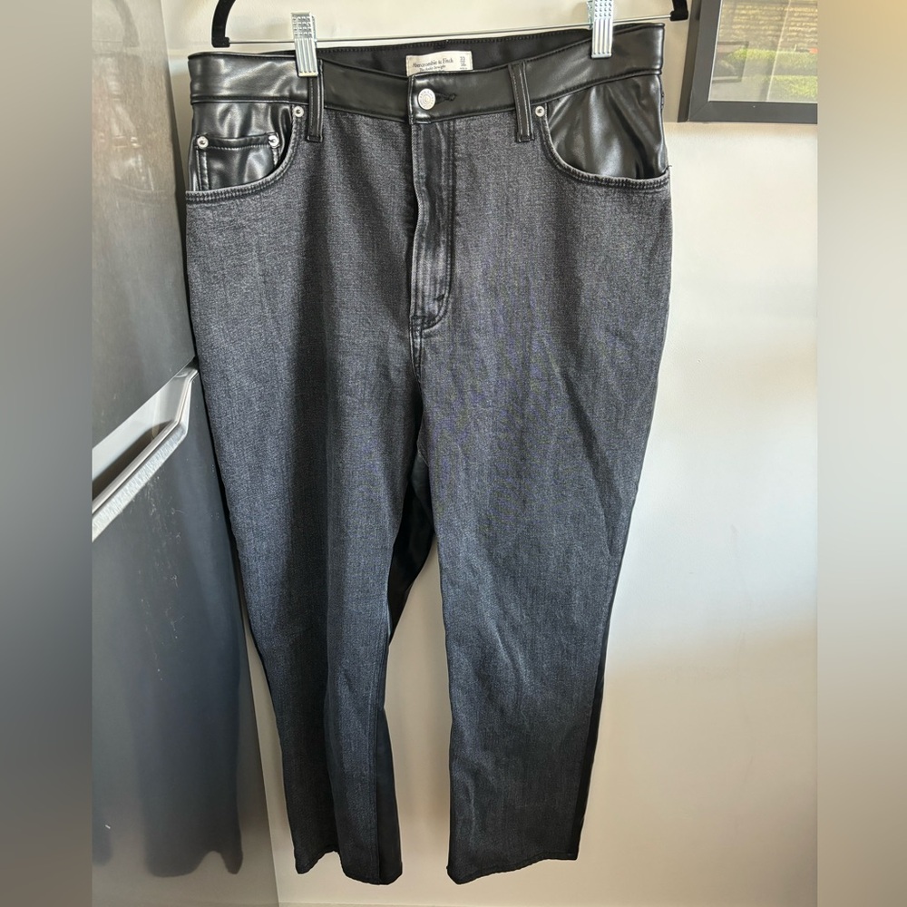 Abercrombie & Fitch Curve Love Faux Leather-Back Black Jeans